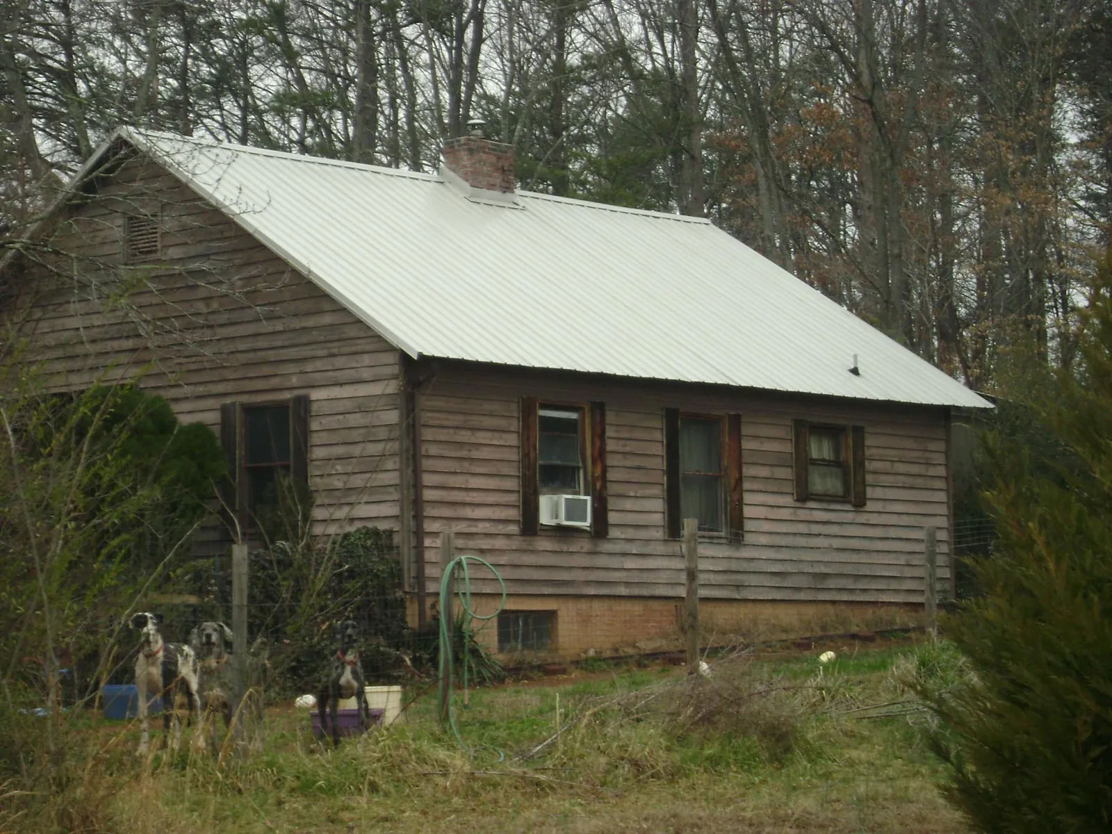 White metal roof on an old wood sided farmhouse, from a Metal Roof Installation job in Leonard